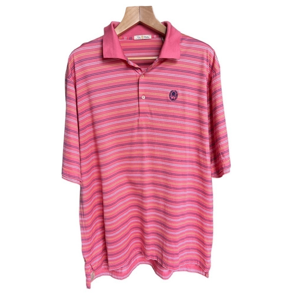 Peter Millar Men’s Double Mercerized Pink Striped Golf Polo Shirt, Size XL